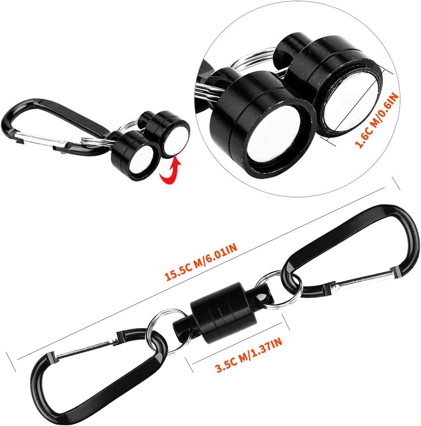 6″ Strong Dual Magnetic Carabiner Clip Key Ring 4Kg Lanyard Loop Fishing Camping