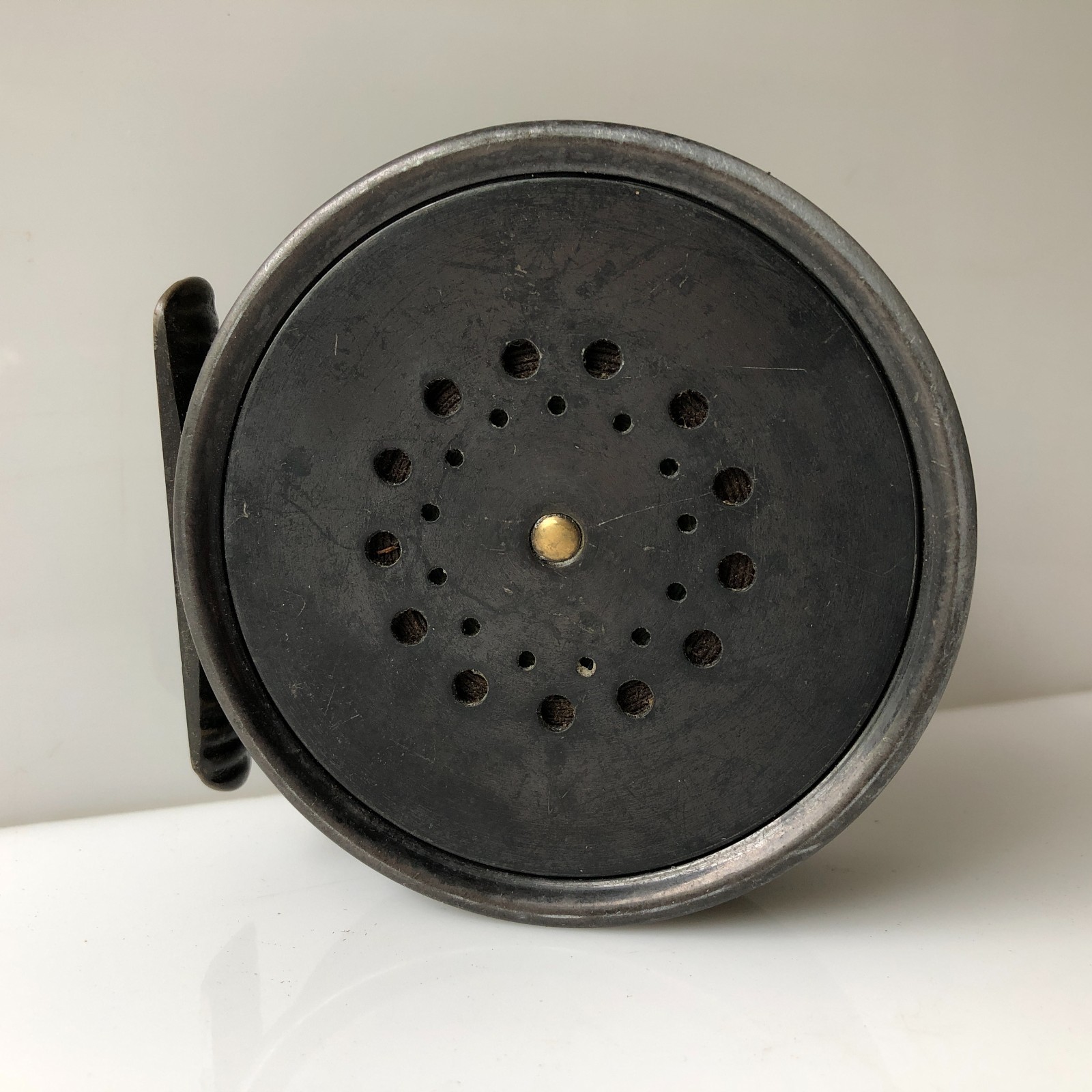 Vintage Hardy 3⅜ Inch RHW Perfect Fly Reel with Silk Line & Leather Pouch