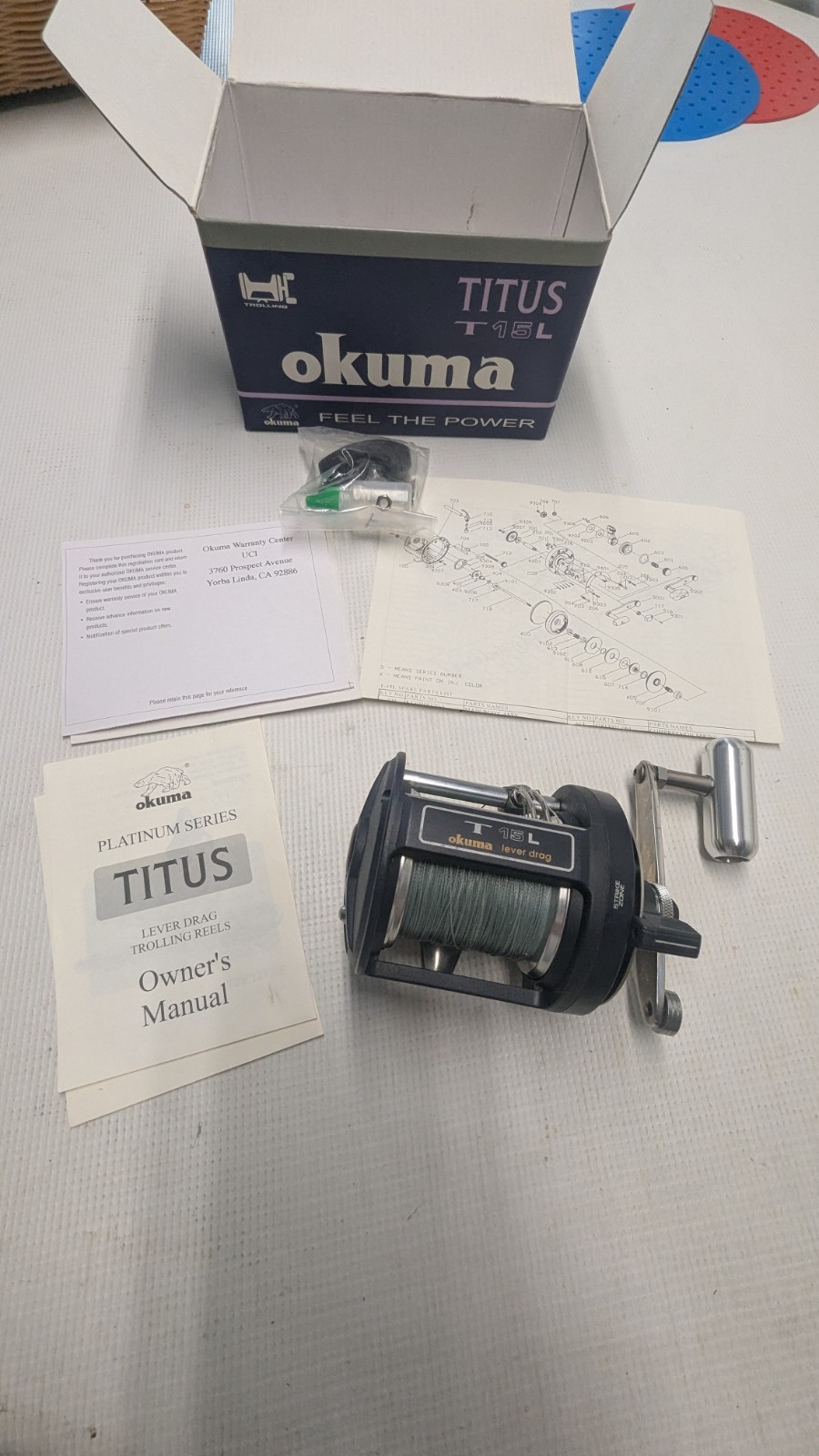 OKUMA T15L Titus Fishing Reel 175 Degree Lever Drag System Pre-Owned Right Hand