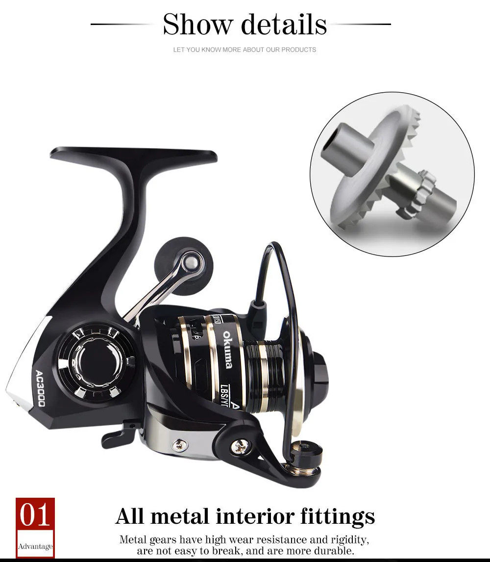 Newest AC2000-7000 Fishing Reel Metal Ball Grip Spinning Reel 5.2:1 Metal Reel