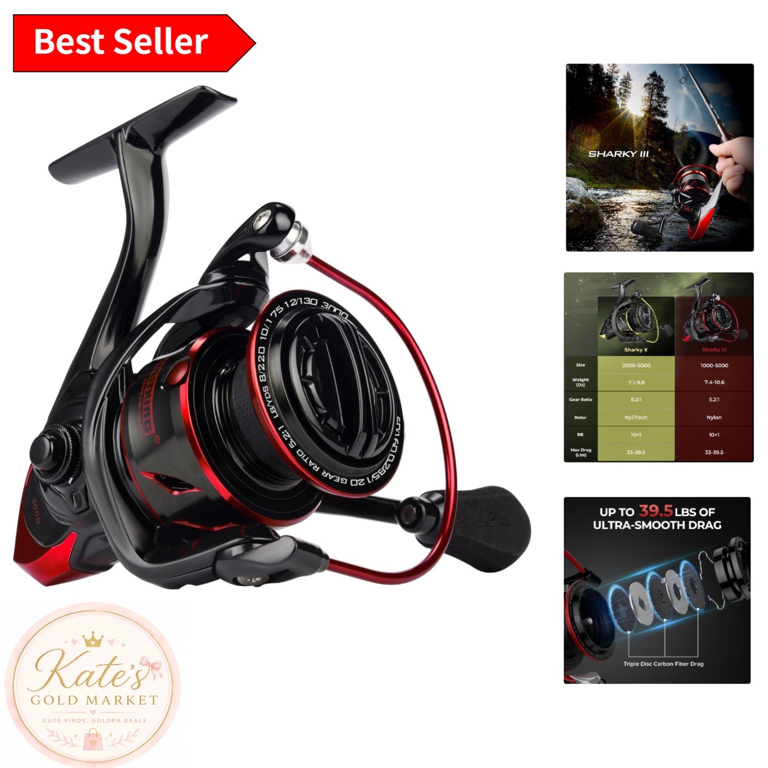 Sharky III Fishing Reel – Durable Lightweight Design with 27.5” Line Retrieve