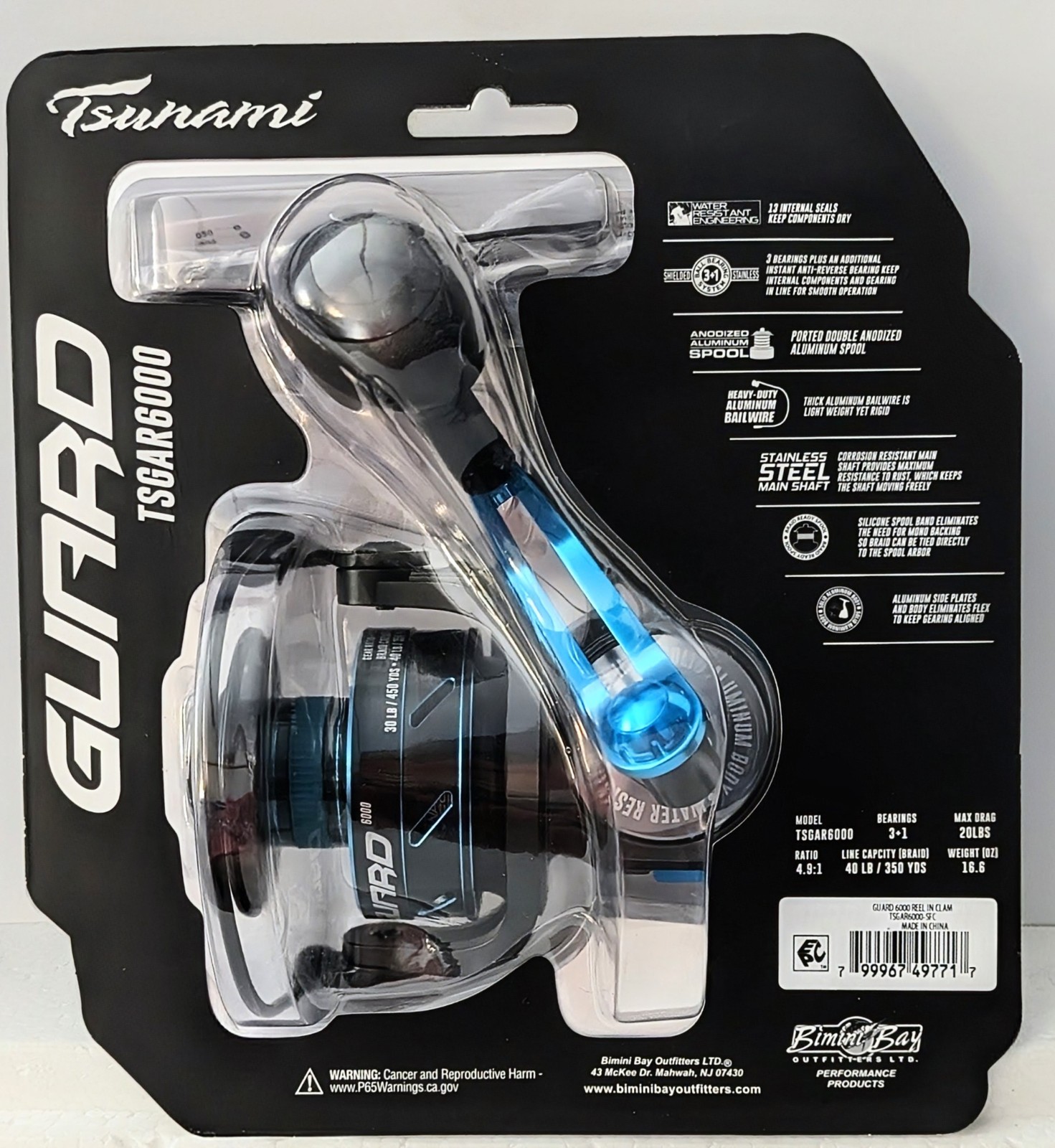 Tsunami Guard 6000 Spinning Fishing Reel 3+1 Bearings 20 lb Drag Aluminum Spool