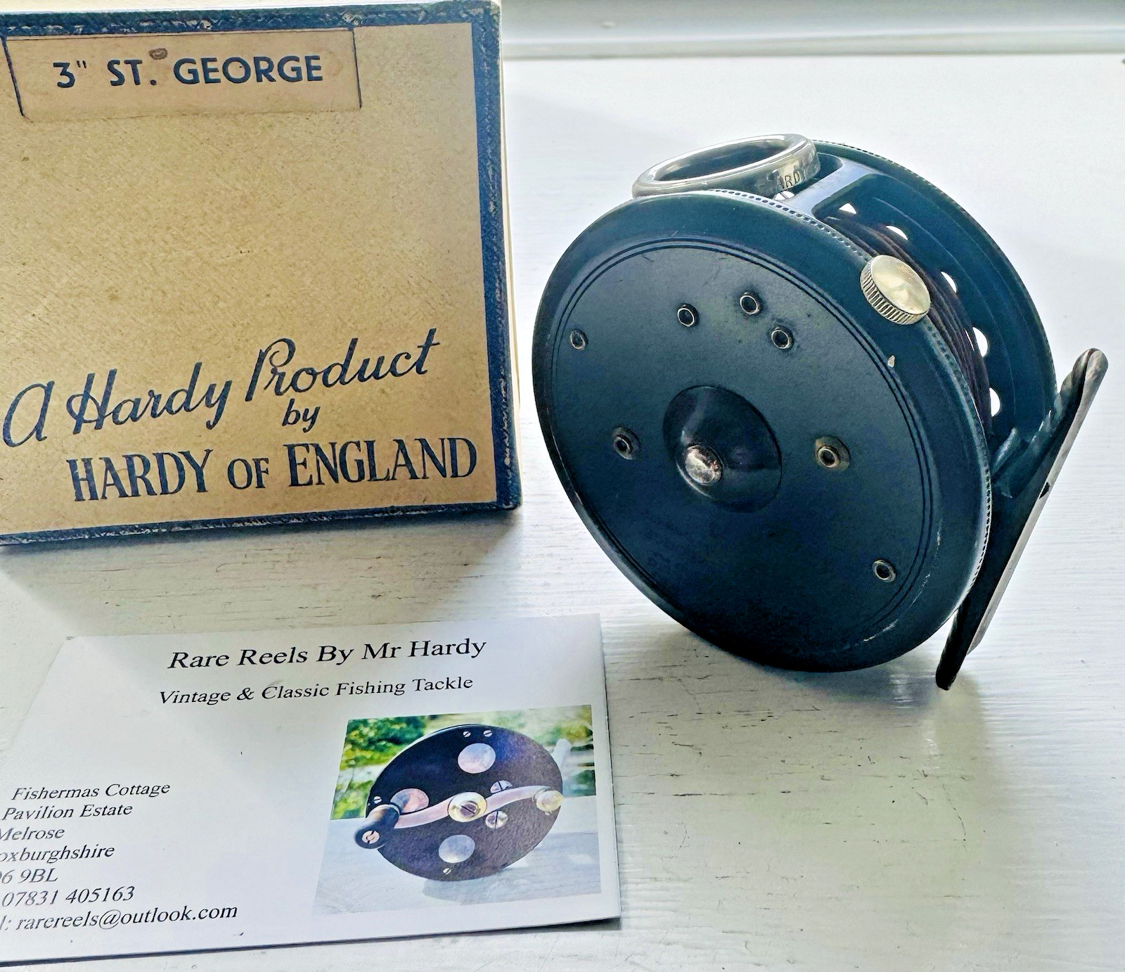 Rare Vintage Hardy 3 inch The St George Fly Reel with Line Guide Silk Line & Box