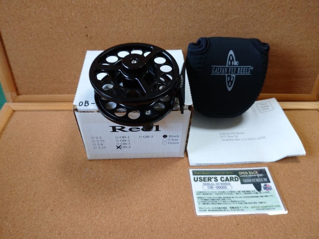 Galvan Open Back OB-4 Black Fly Fishing Reel Unused with Box Manual USA
